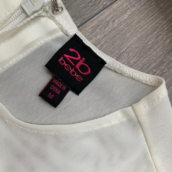 Bebe y2k Mini Dress Mesh Bandage Bodycon 2000s White Size Medium Vintage - Picture 9 of 16